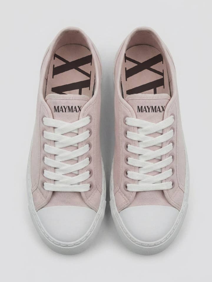 Baskets basses à plateforme en toile rose blush pour la vente par MAYMAX SNEAKER