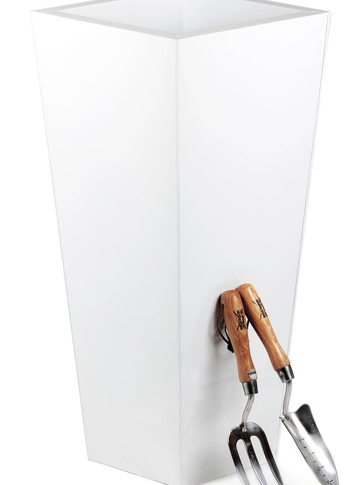 Portofino Collection 40 cm blank hvid galvaniseret stål konisk firkantet plantekasse for engroshandel hos Closer2Nature