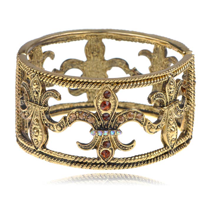 Topaz Antique Gold Fleur De Lis Cuff Bracelet Bangle Cuff for wholesale by AK Brand