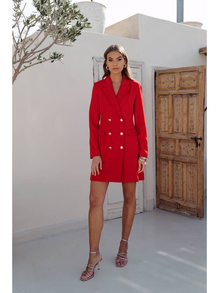 Attentif Paris – Engroshandel Jakke - Dame – Solid dobbeltradet blazer-kjole med guldfarvede knapper18