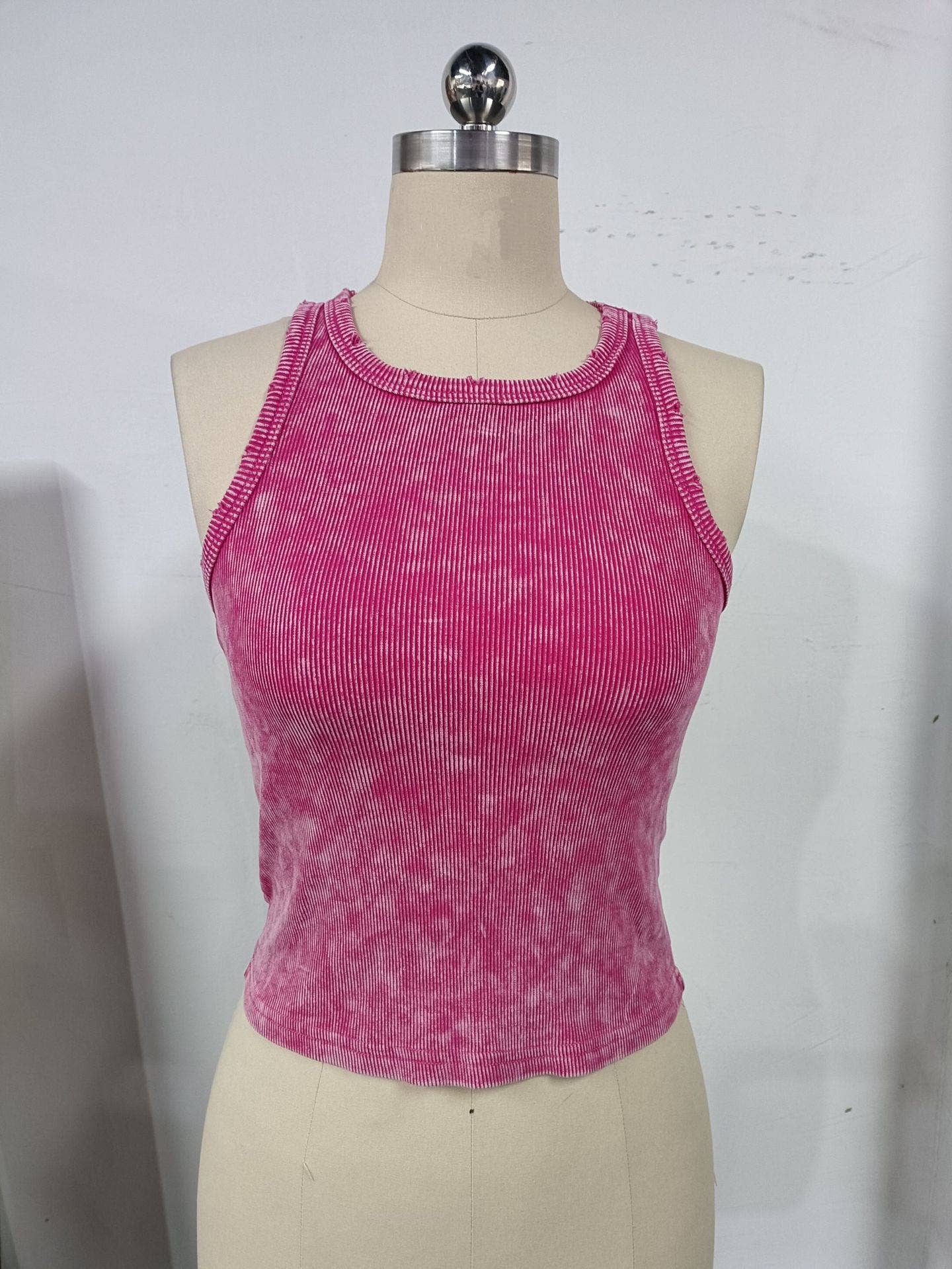 Rosa Clothing - Wholesale Tank Top - Women's - Distressed Washed Rib Round Neck Basic Tank Top0