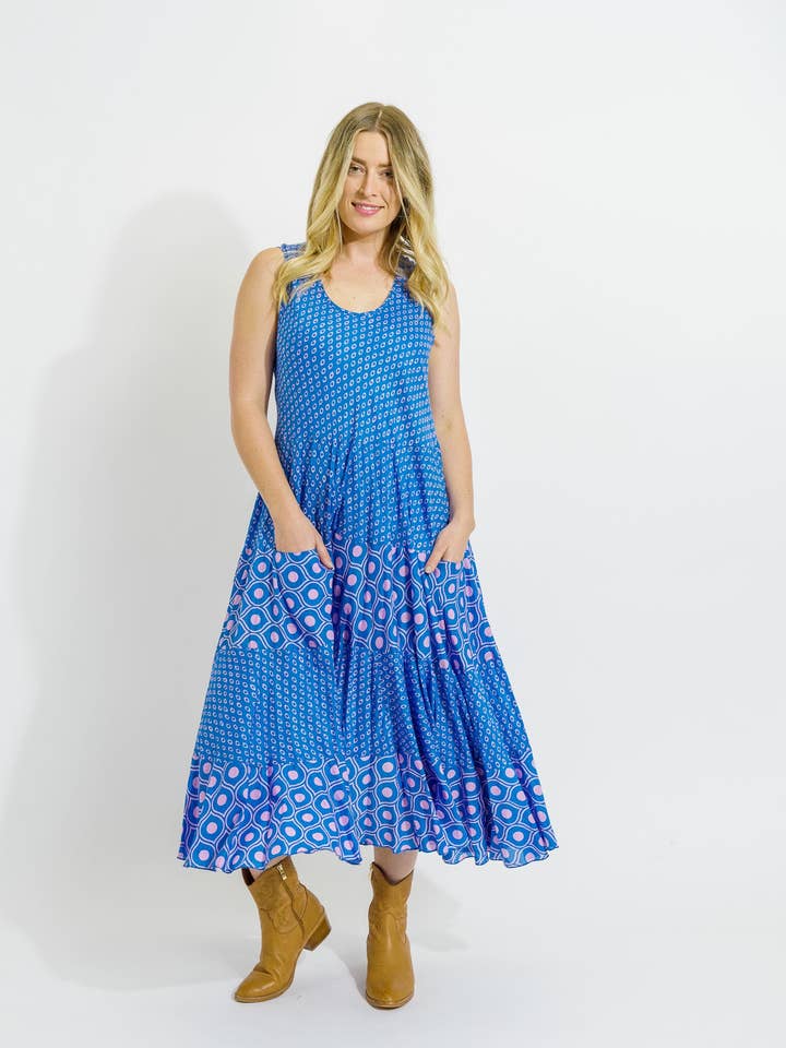 Vestito Daydream in Blu e Malva per la vendita all'ingrosso da parte di Mozaic by Euro Dreaming