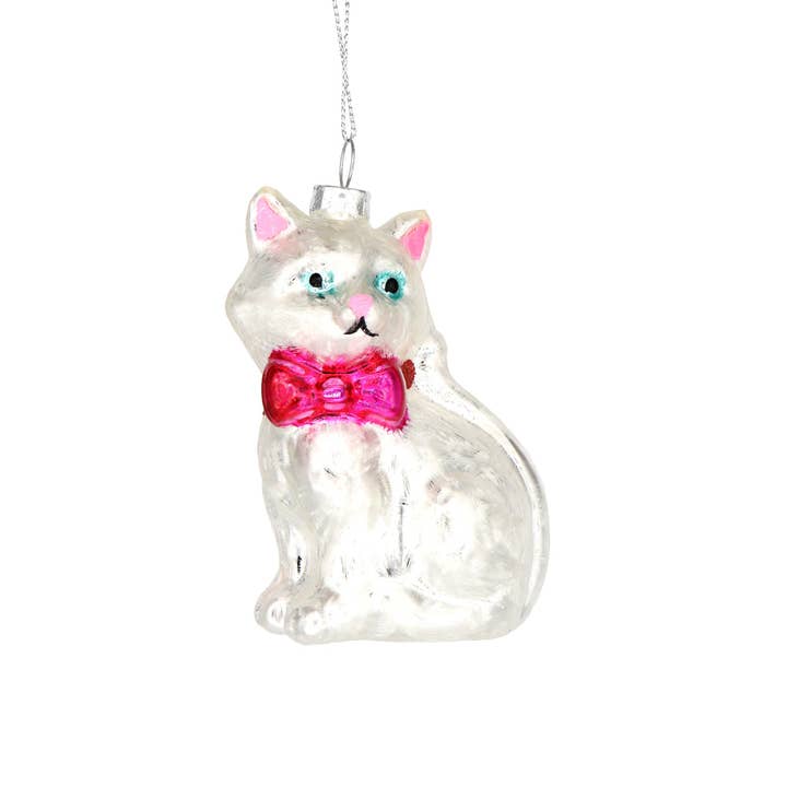 Chive - Wholesale Ornament - Vintage Christmas Ornament Glass Ball Cat Silver 2024