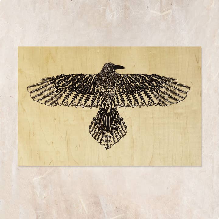 Little Gold Fox Designs - Wholesale Art Print - Raven Flying Large Wood Print