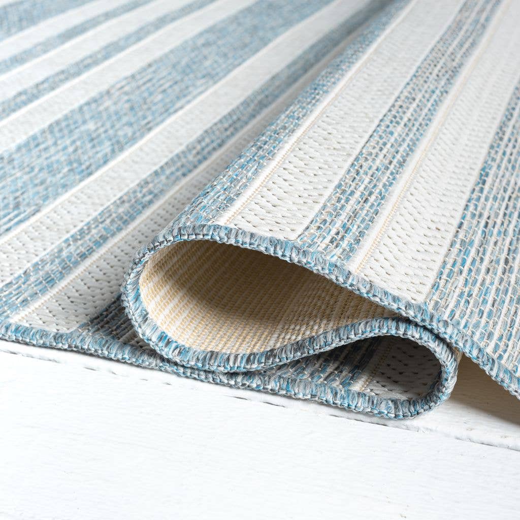 Abani Rugs - Vendita all'ingrosso Tappeto - Tappeto da Interni/Esterni a Righe Orizzontali Blu Oceano4