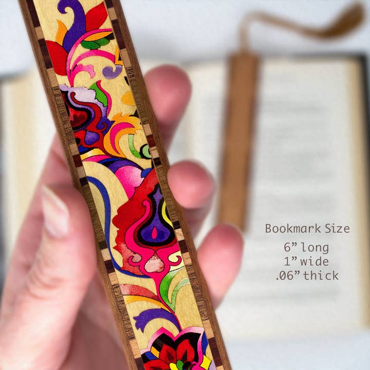 Mitercraft - Wholesale Bookmark - Floral Bright Colorful Flowers Handmade Wooden Bookmark1