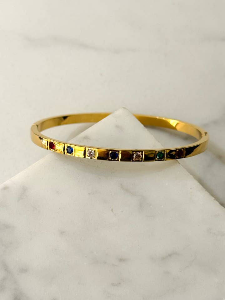 Bracelet manchette avec zirconias multicolores pour la vente par Cassette Barcelona