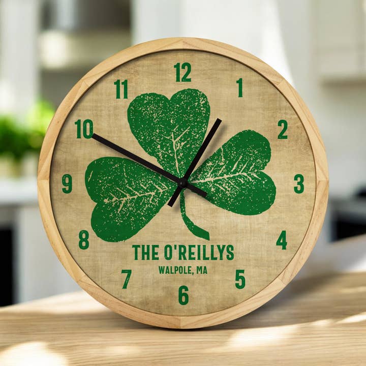 Local Time Clock Co. - Wholesale Wall Clock - Personalized Shamrock Wall Clock - 12" Diameter (Copy)9