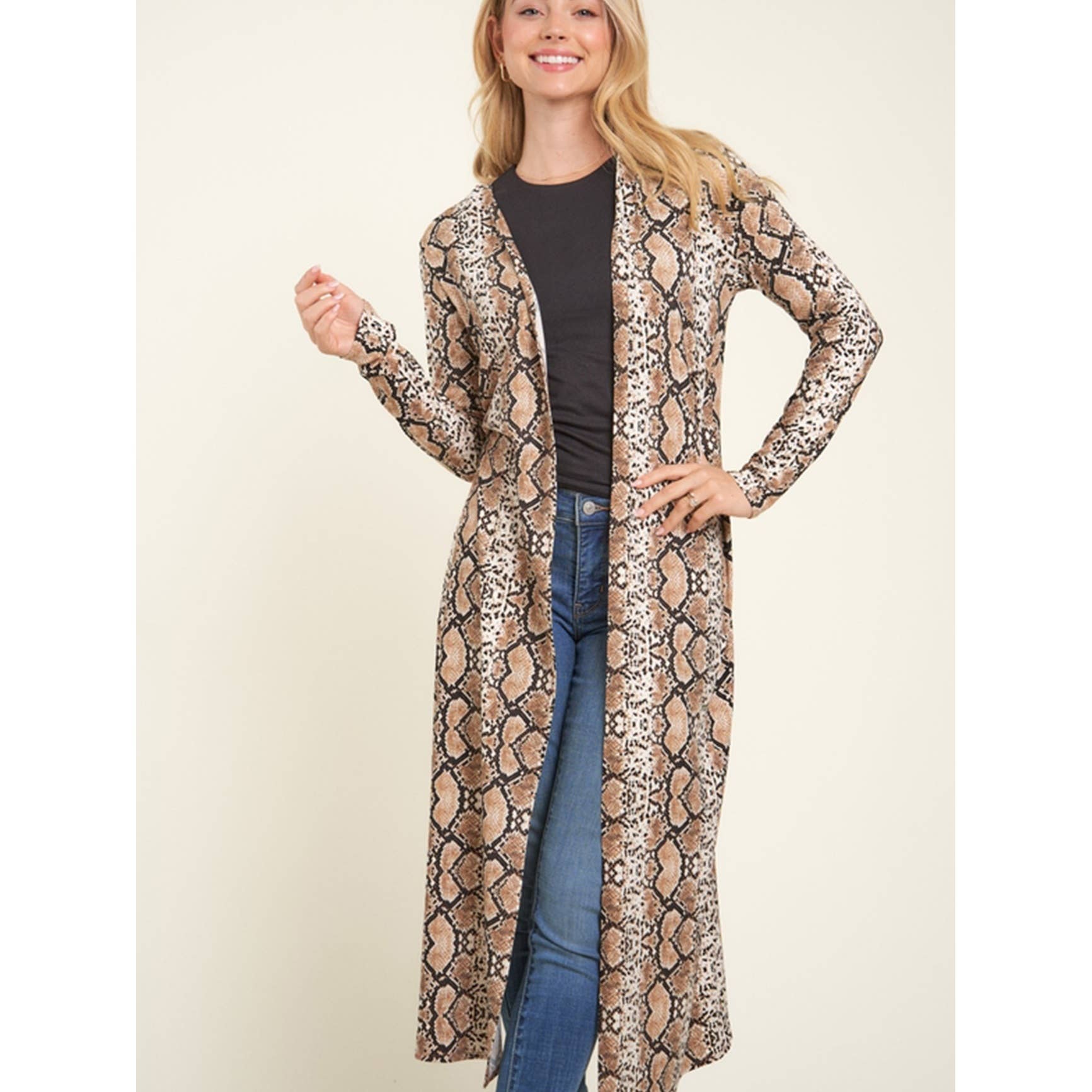 Timeless - Wholesale Cardigan - Women's - Knee Length Printed Long Sleeve Cardigan11