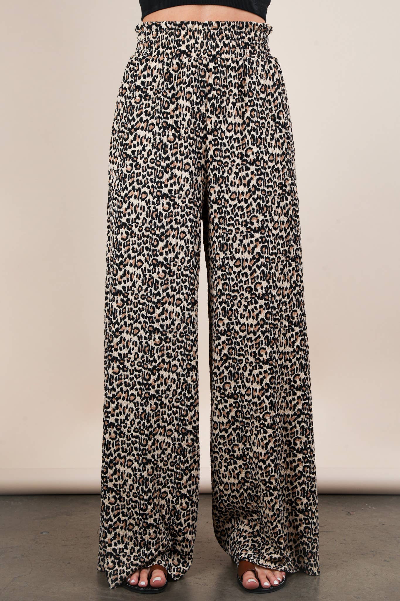 VERY J - Wholesale Pants - Women's - NP70826-Leopard Print & Solid Wide Leg Pleated Pants26