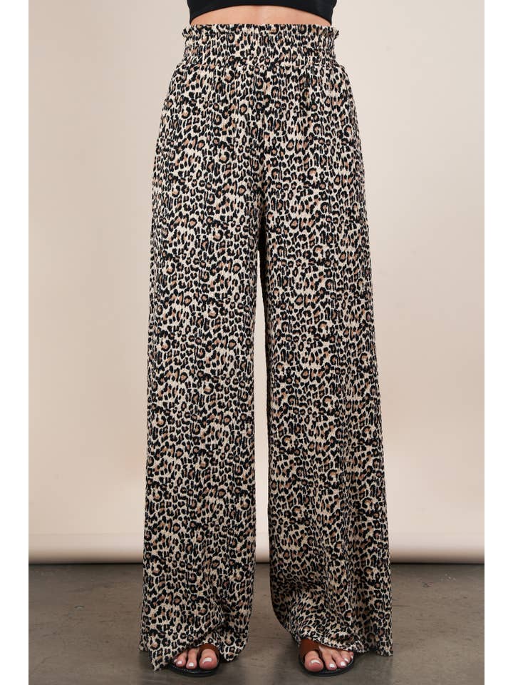 VERY J - Wholesale Pants - Women's - NP70826-Leopard Print & Solid Wide Leg Pleated Pants26