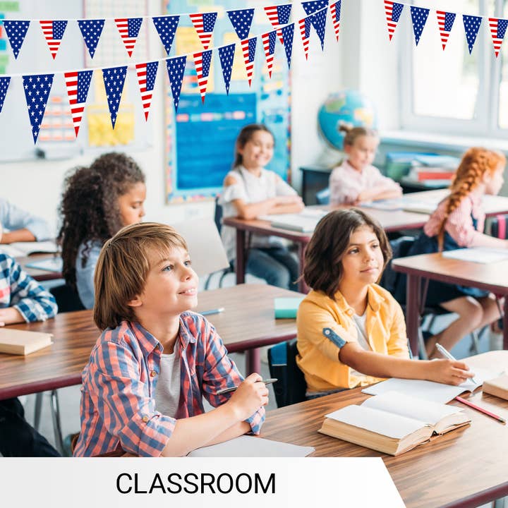 G128 - Wholesale Party Sign/Banner - G128 American USA Pennant Banner | Flag 7 x 8 Inch, Full String 9.8 Feet | Printed 150D Polyester, Decorations For Bar, School, Festival Events Celebration (Total 10 PCS)1