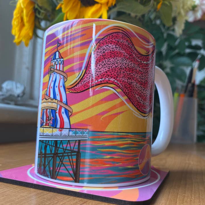 “Pier Murmuration” Mug for wholesale by JEylesDesigns
