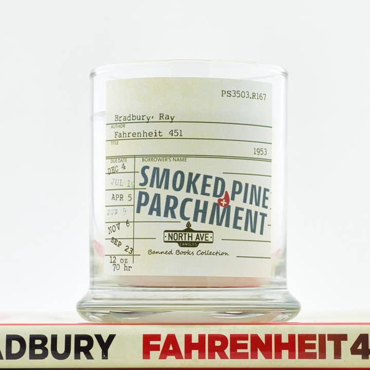 Banned Book Candle, Fahrenheit 451 / bookstore gift for wholesale by North Ave Candles