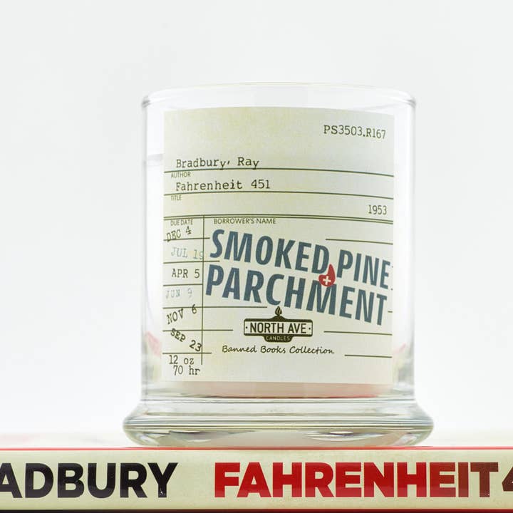 North Ave Candles - Wholesale Jar/Filled Candle - Banned Book Candle / Fahrenheit 451 / bookstore gift /