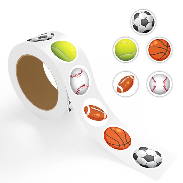 Assorted Sports Ball - 500 Labels/Roll - 2"x2" for wholesale by StickerJet