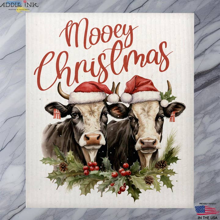Cows' Mooey Christmas on the Farm Zweedse afwasdoekspons voor wholesale door ADDLE iNK