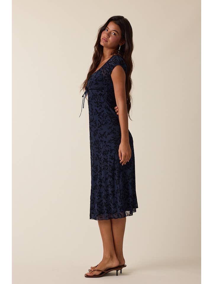 Sky to Moon - Wholesale Dress - Women's - BURNOUT VELVET CAP SLEEVE LAYERED MIDI DRESS6