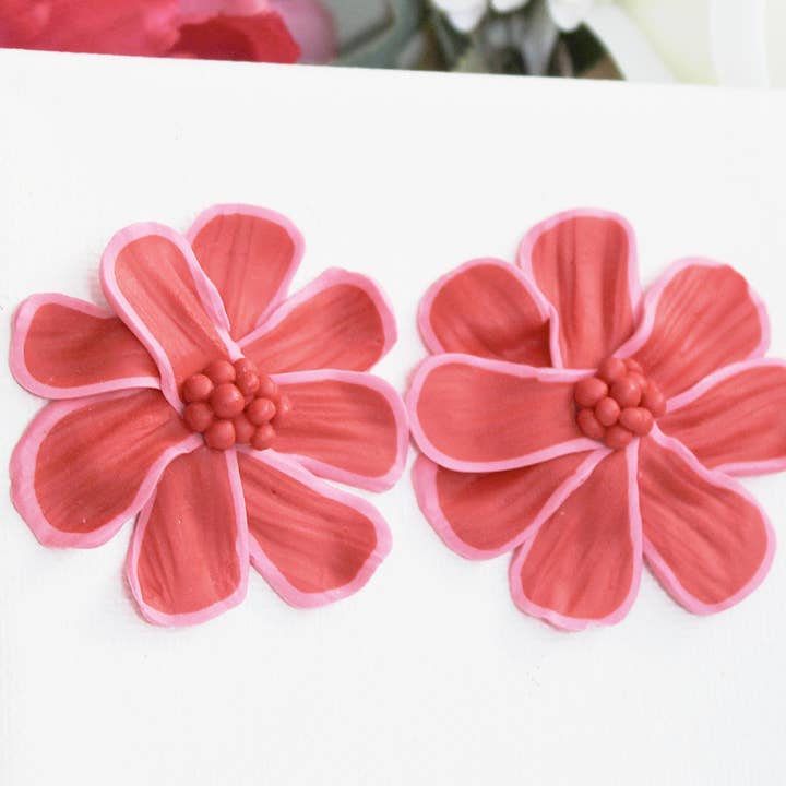 Studio Niani - Wholesale Dangle Earrings - Red Flower Earrings, Statement Clay Earrings, Polymer Clay4
