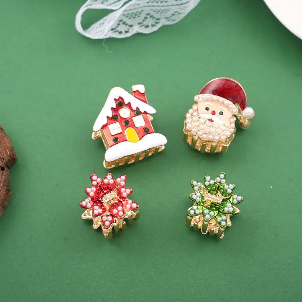 Otterware - Wholesale Hair Clip - Women's - Dainty Rhinestone Christmas Mini Hair Clips - Festive Fun10