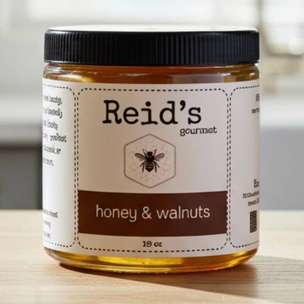 Raw Honey with Walnuts – 9oz Jar for wholesale by Reid's Gourmet