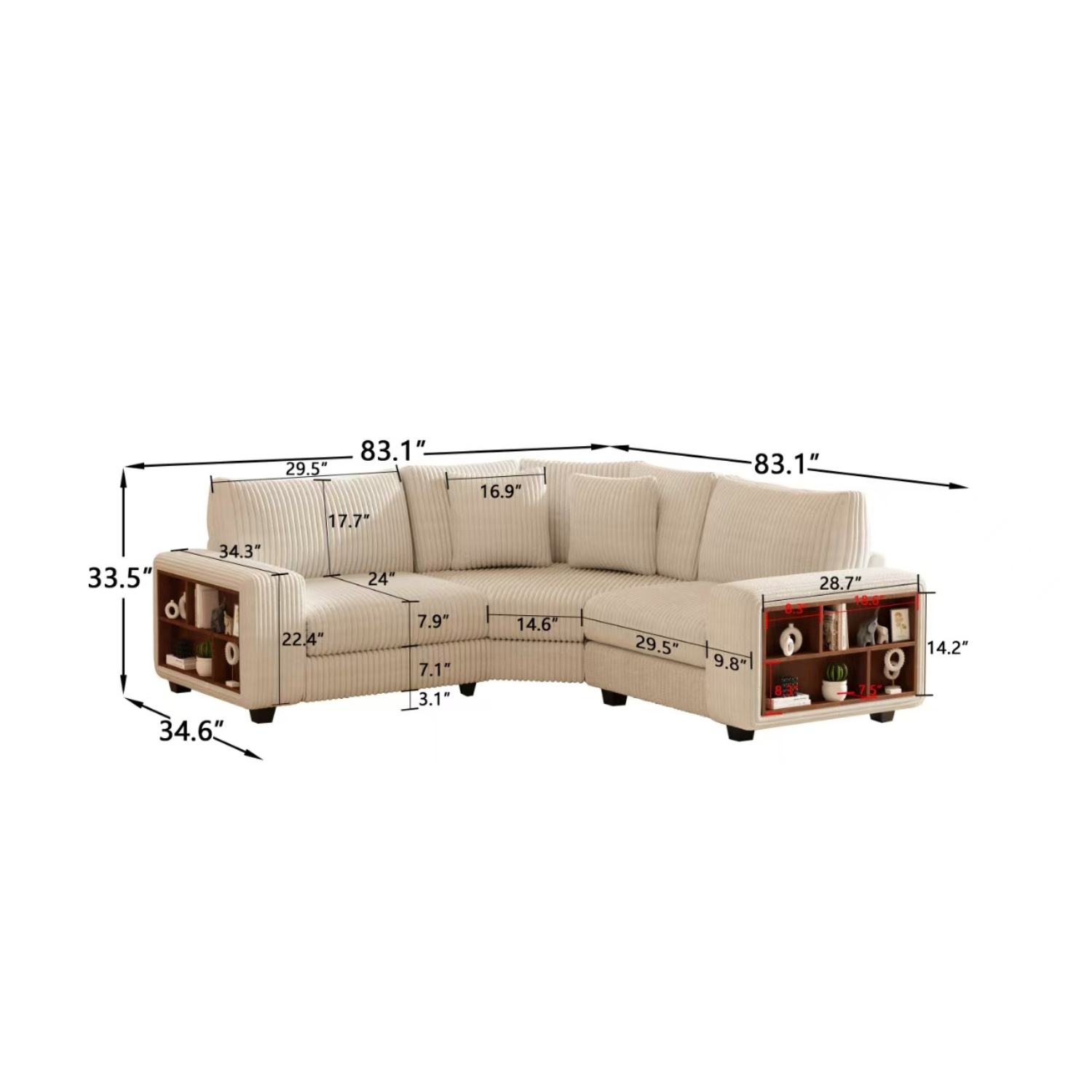 HOMYCASA DESIGN INC - Wholesale Sofa - L-Shaped Beige Sectional Sofa 3/5 Seats & ArmrestWoodenFrame1