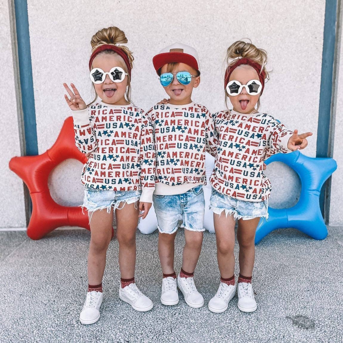 Red White Blue Lightweight America USA Graphic Pullover for wholesale on Faire1