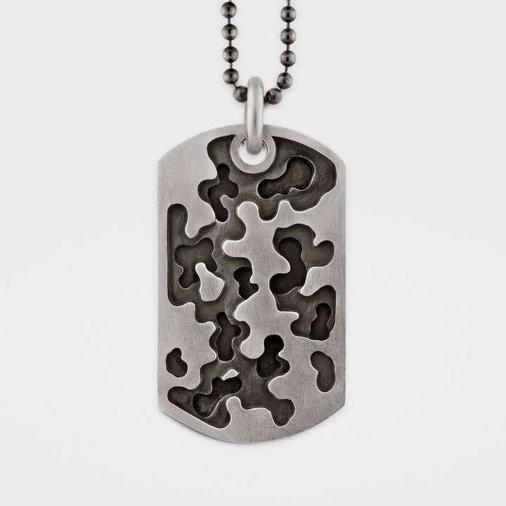 Camouflage Dog Tag Necklace in Sterling Silver for wholesale by Snake Bones