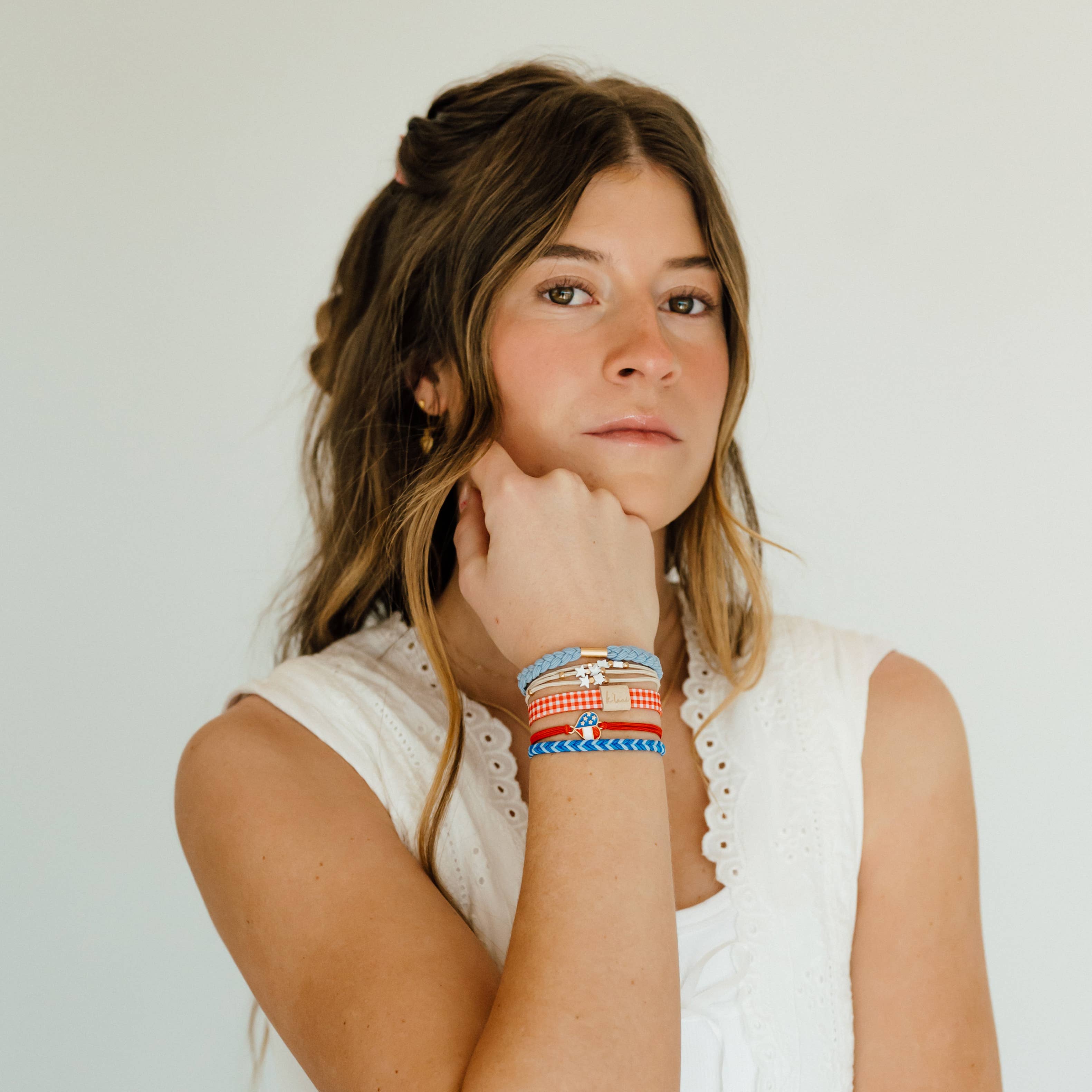 K'lani hair tie bracelets - Wholesale Jewelry Set - "Free" Patriotic Red, White and Blue Hair Tie Bracelet3