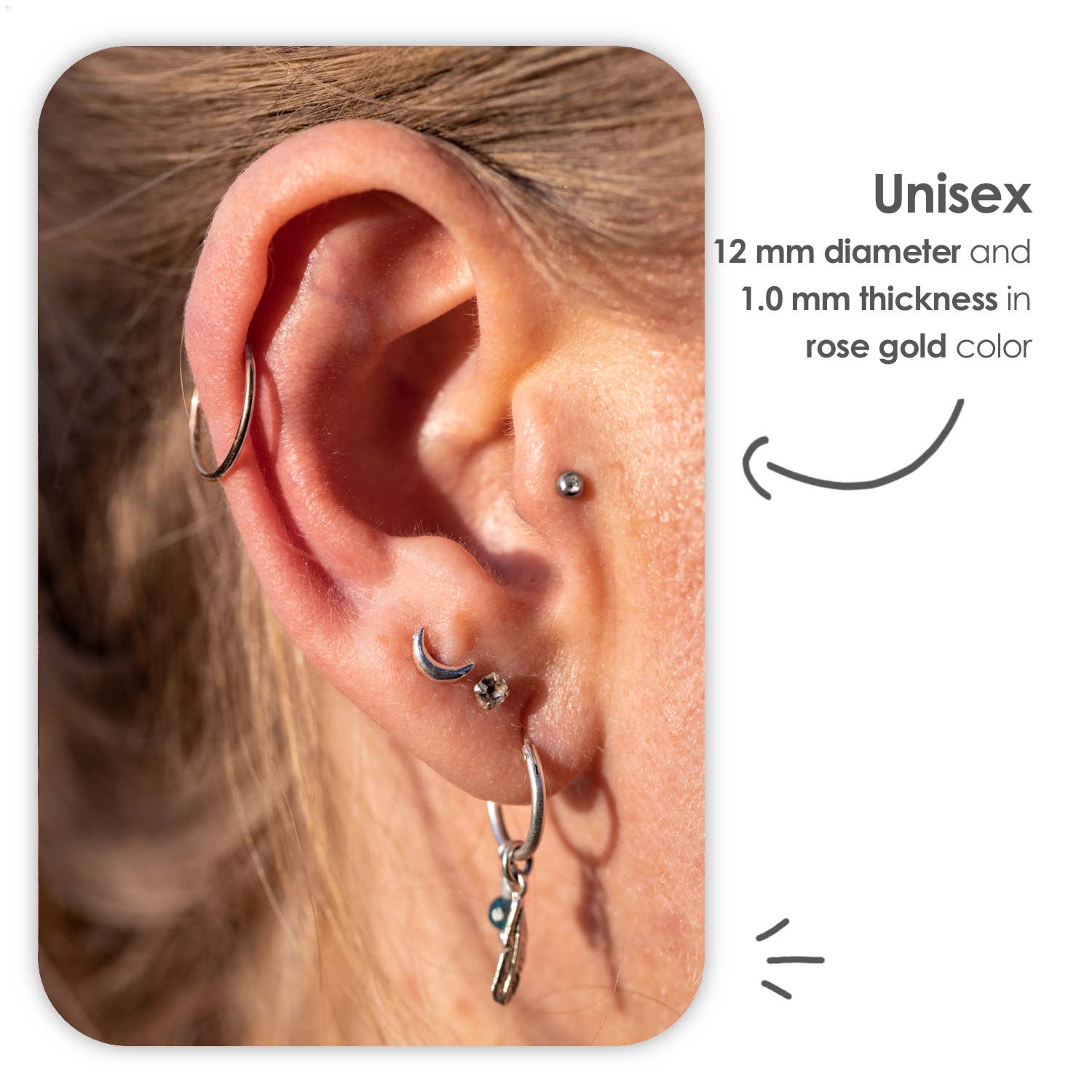 MATTISE - Vendita all'ingrosso Orecchini singoli - Anello Piercing in Acciaio Chirurgico color Oro Rosa6