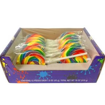 Color Splash Rainbow Tutti Frutti Swirly Pops, 1,5 oz 12ct for engroshandel hos Long Island Candy Factory