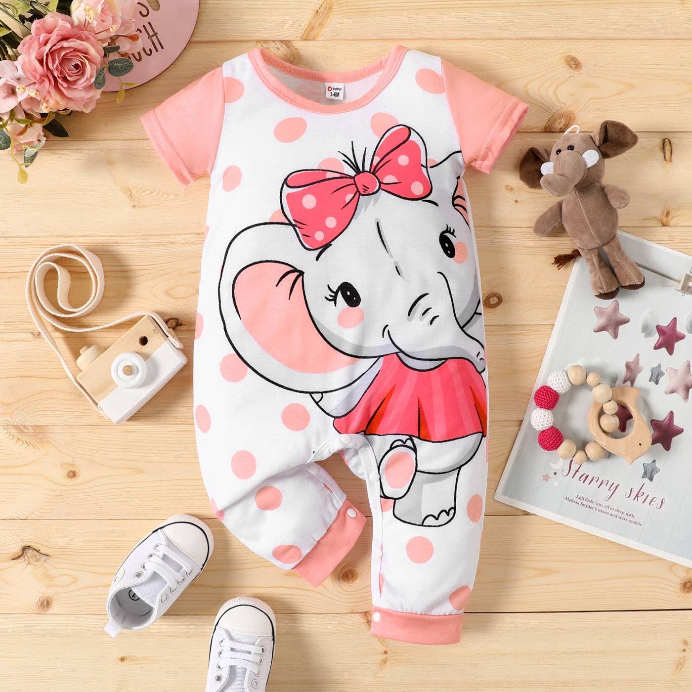 100% Cotton Baby Girl Cartoon Unicorn Print Pink Short-sleeve Romper