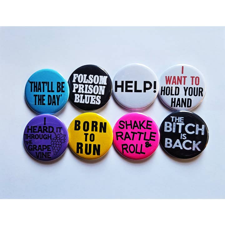 Classic Rock n Roll Buttons Magnets & Bottle Openers. set 05 for wholesale by Flip The Record