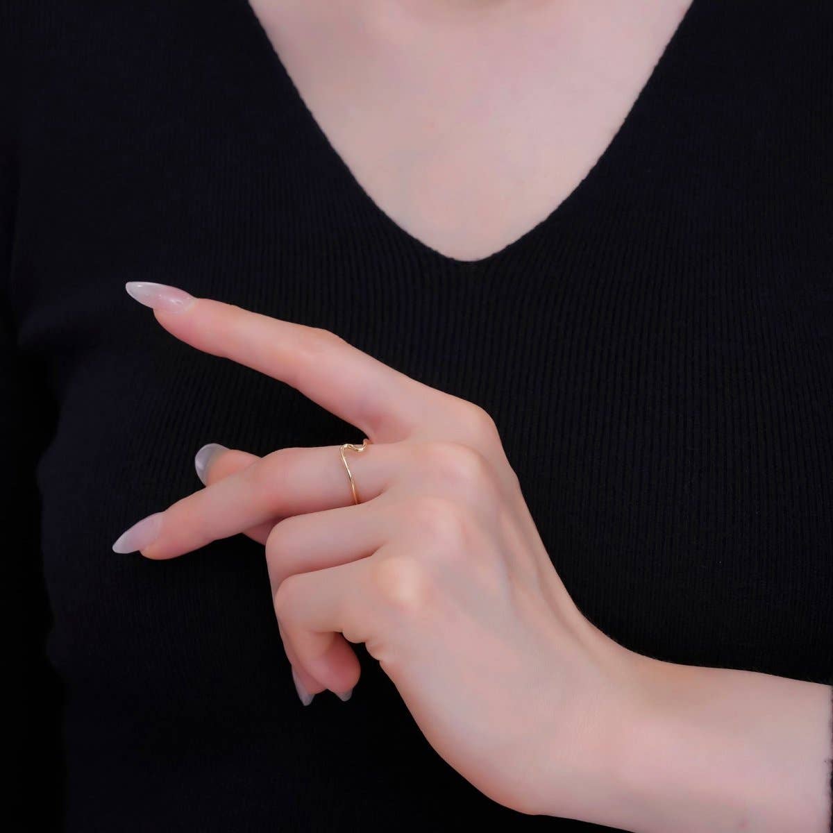 Aim Eternal - Wholesale Band/Stacked Ring - Minimalist Ring Gold Open Ring Wave Curvy Ring, Thin Ring Gold Ring Dainty Stackable Ring Adjustable Ring.R-0843