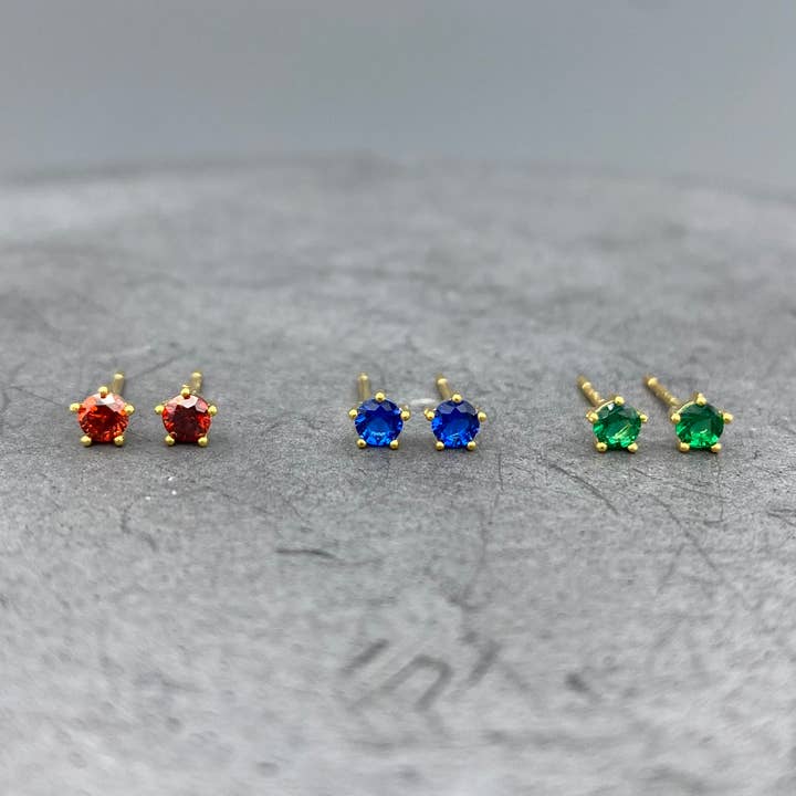 Gold Round Birthstone Studs for wholesale by Something Silver