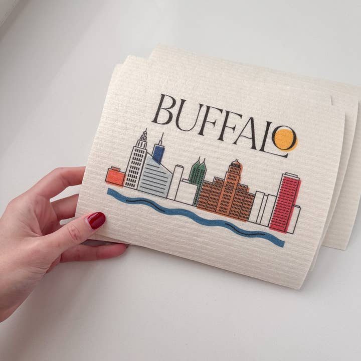 Buffalo, NY Skyline Swedish Dish Towel for wholesale by HellaHoney Co