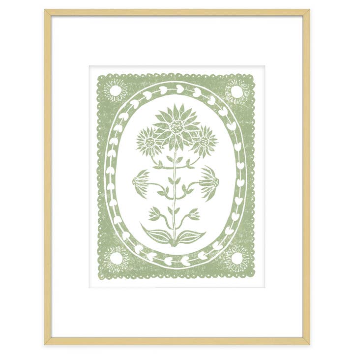 Sage Green & White Sunflower Art Print Botanical Wall Decor for wholesale by The Prints Princess