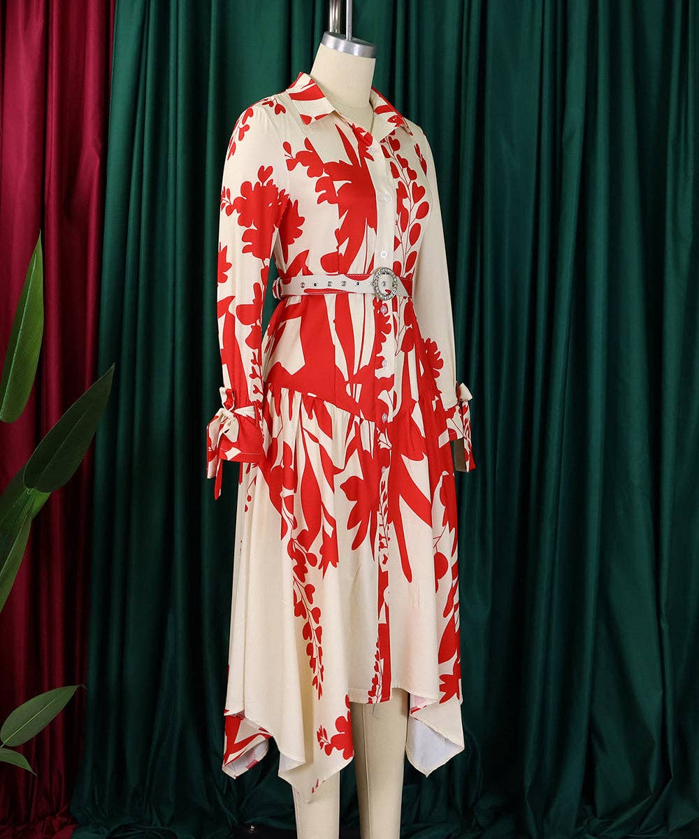 Red Draped Cowl Neck Print Maxi Dress for wholesale on Faire4