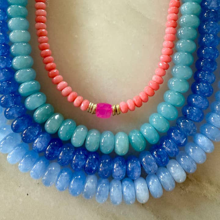 Sonya Renee Jewelry - Wholesale Beaded/Pearl Necklace - Lilly Gemstone Bead Necklace multi-color 8mm opals jade