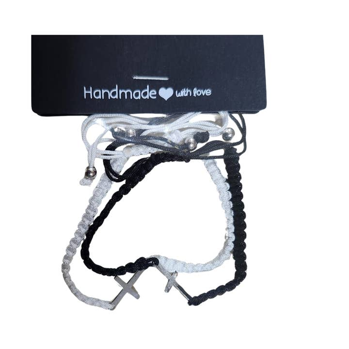 Paradise Island Gold and Silver - Wholesale Woven/Braided Bracelet - 50 Cross Charm Friendship Bracelets +Free Heart Prayer bowl