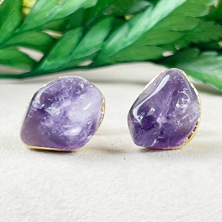 Ametist Nugget ädelsten Stud örhängen för wholesale av Ewelina Pas Jewelry