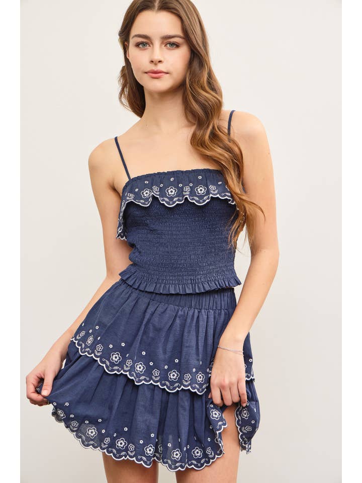 Mustard Seed – wholesale Camisole – Women′s – EMBROIDERED RUFFLE SMOCKED CAMI TOP1