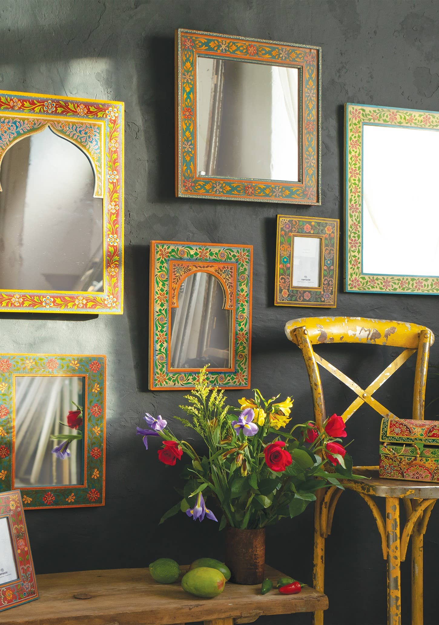 Namaste – wholesale Wall mirror – Hand Painted Wooden Wall Mirror1