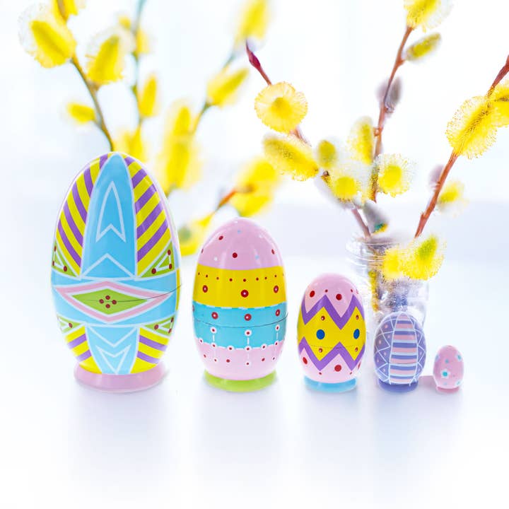 BestPysanky - Wholesale Decorative Tabletop Object - 5 Ukrainian Easter Eggs Pysanky Wooden Nesting Dolls1