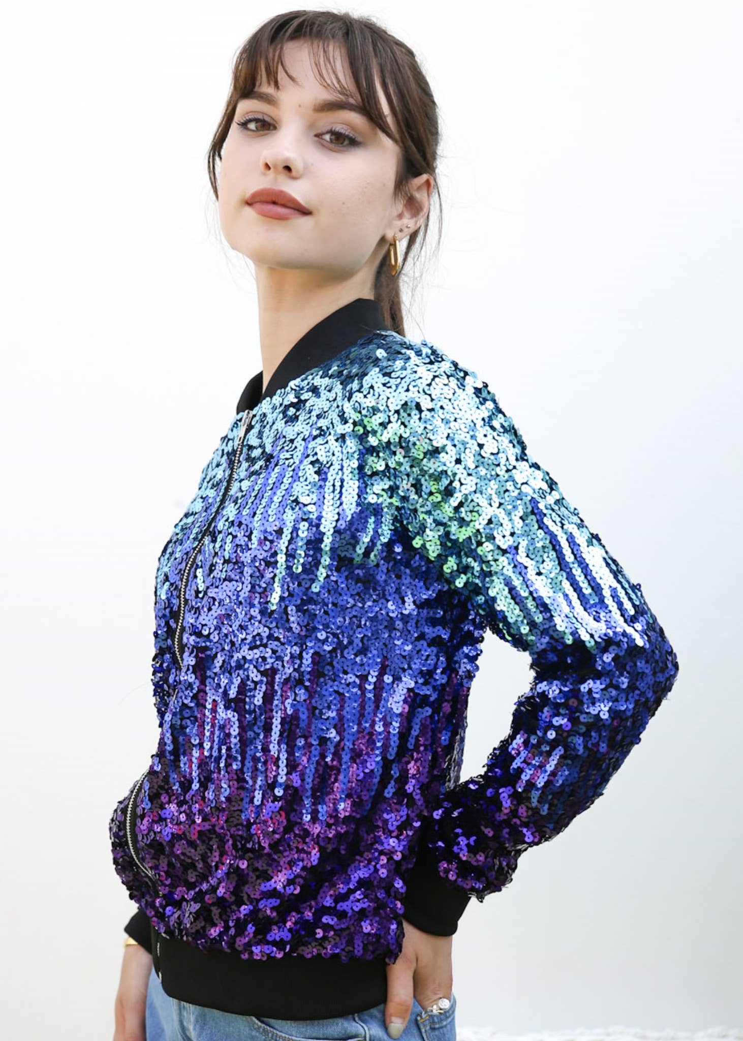 Anna Kaci Wholesale - Wholesale Varsity/Baseball Jacket - Women's - Striped Metallic Sequin Varsity Jacket48