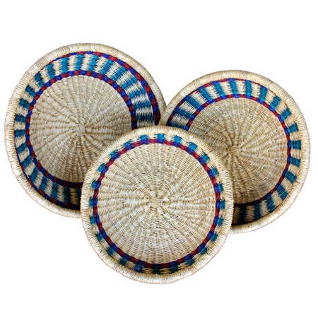 African Market Baskets - Vente Plateaux décoratifs - Paniers Bolga Africains : Ensemble de Plateaux à Fruits Sans Poignée (G-153)1