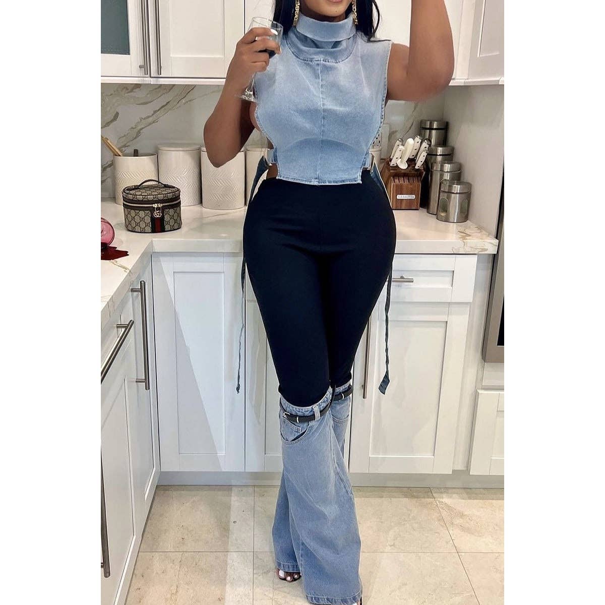 Black Pearl Clothing - Wholesale Jeans - Women's - DENIM BOTTOM HIGH WAIST PANTS2