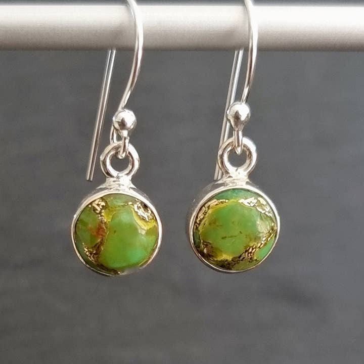 Orecchini Rotondi in Turchese Verde Rame | Argento Sterling 925, E13GCT per la vendita all'ingrosso da parte di Mistry Gems