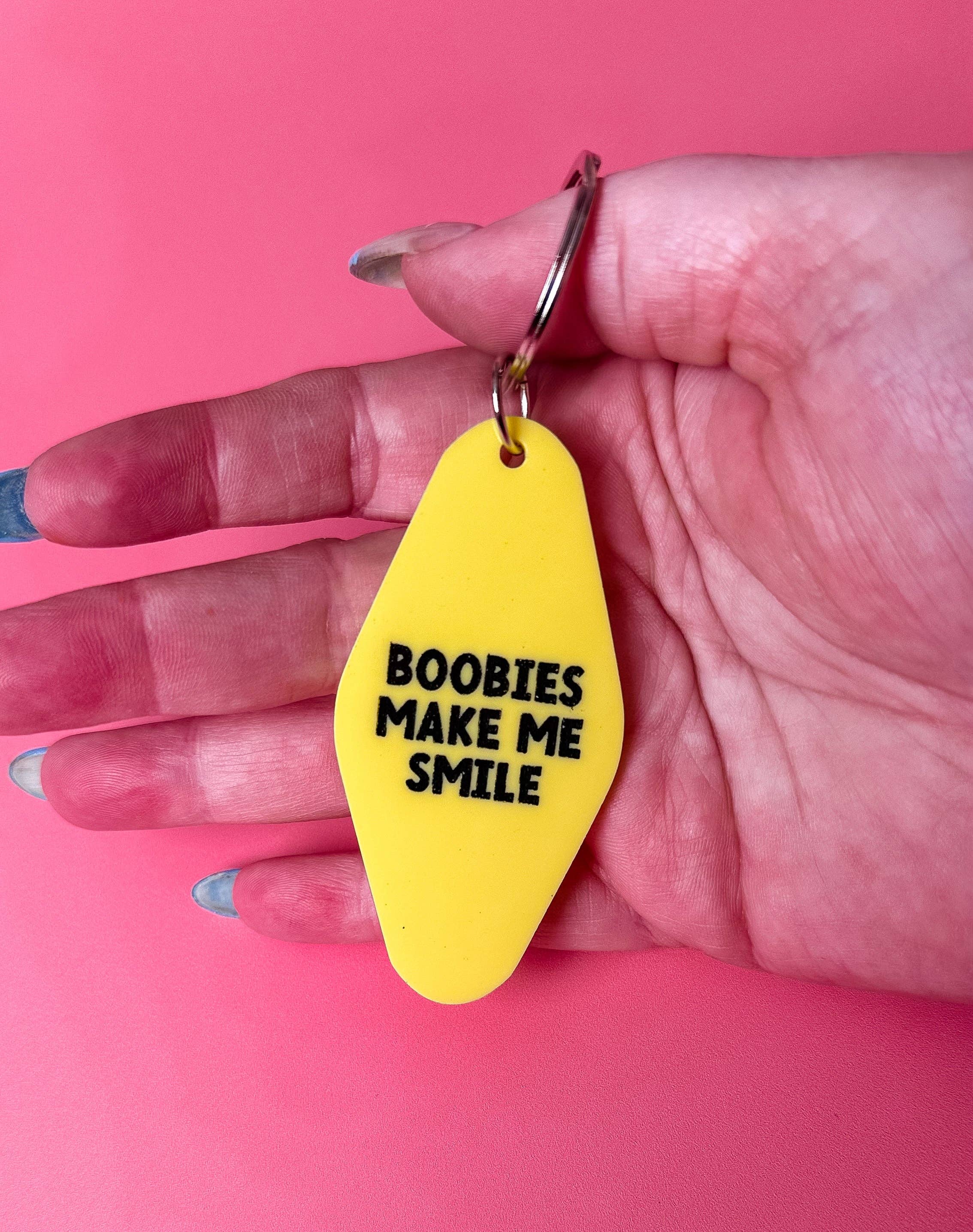 Erin Dayhaw - Wholesale Keychain - Women's - Boobies Make Me Smile Keychain - Funny - Cheeky - Adult - Sassy - Unfiltered - Sarcastic - Relatable - Snarky1