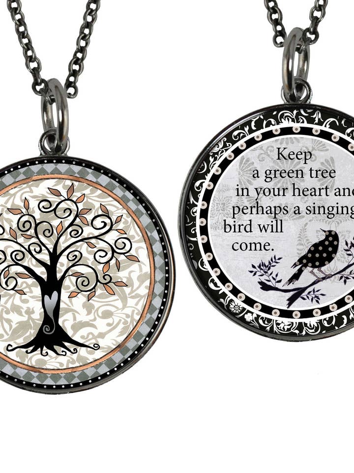 Tree of Life Gray Circular Pendant for wholesale by SPIRIT LALA LLC